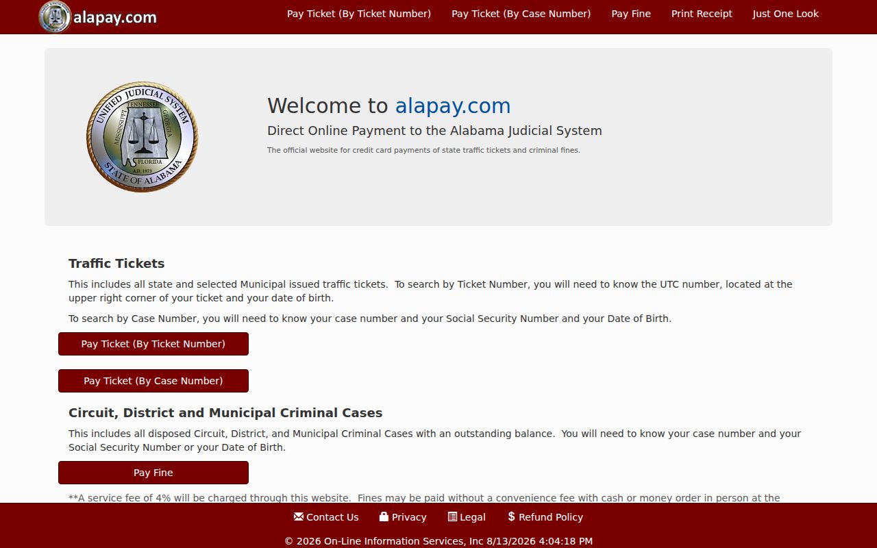 Fayette County traffic ticket payment through the AlaPay system
